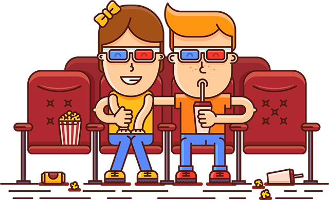 Illustration of a couple watching a 3D movie