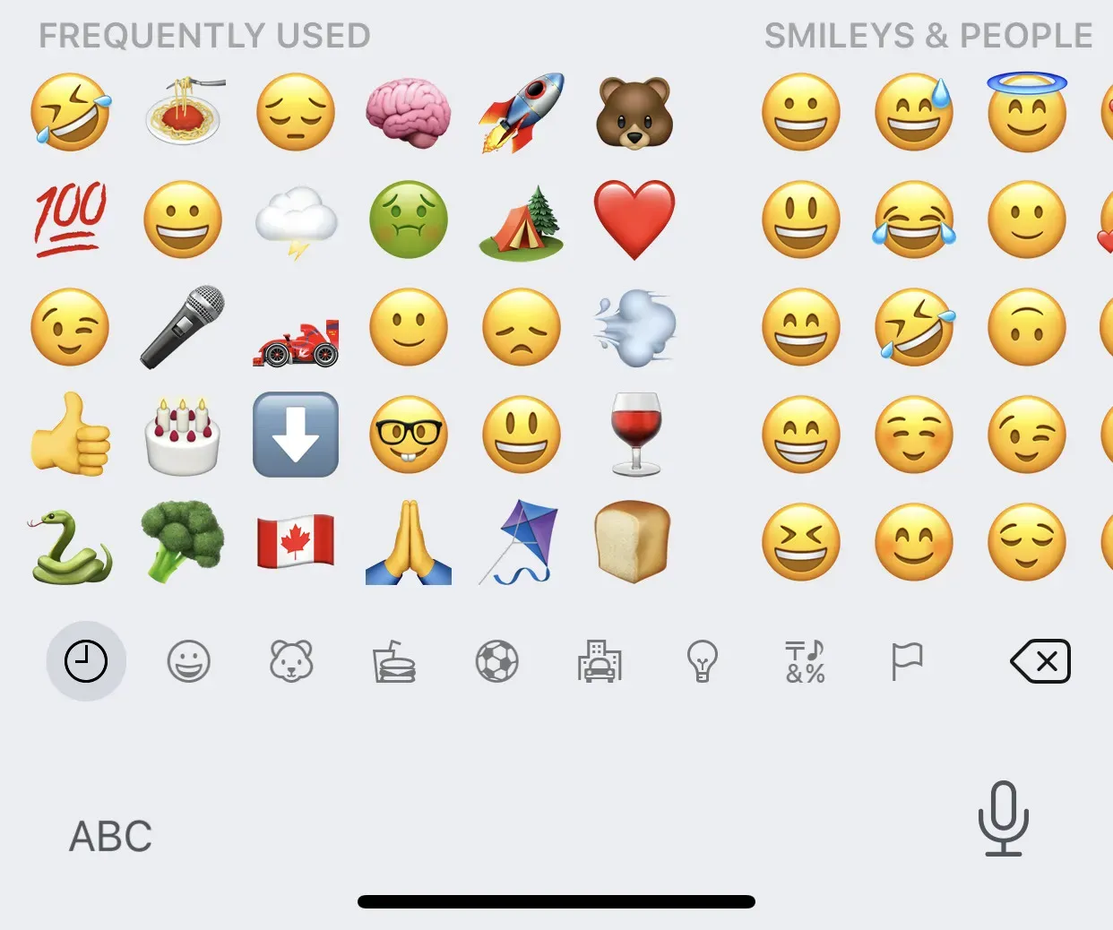 Emoji selection keyboard on iOS 13